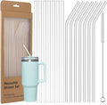 14 Pack Reusable Straws Compatible with Stanley/Yeti 30oz-40oz Cup Tumbler, 12" Long Plastic Clear Bend Replacement Straws with Cleaning Brush for Smoothies, Milkshakes, Dishwasher safe