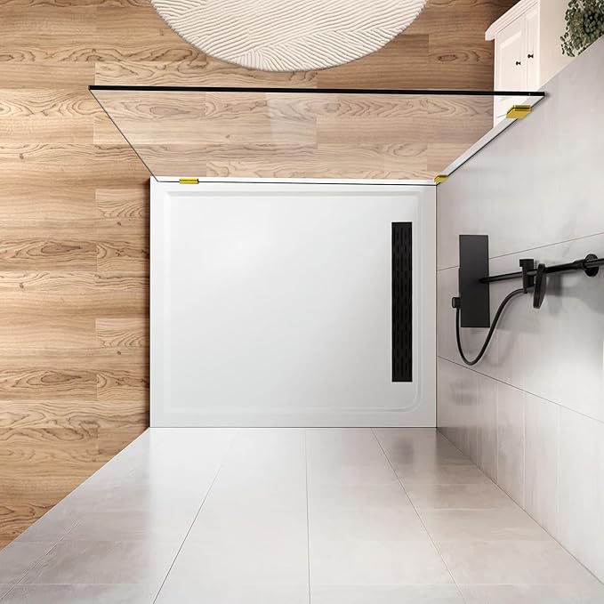 24" W x 78" H Frameless Shower Glass Panel, Single Fixed Shower Panel Screen with Clamps, 5/16"(8mm) Clear Tempered Glass, Bathroom Shower Doors Fixed Shower Glass Door Panel in Brushed Gold
