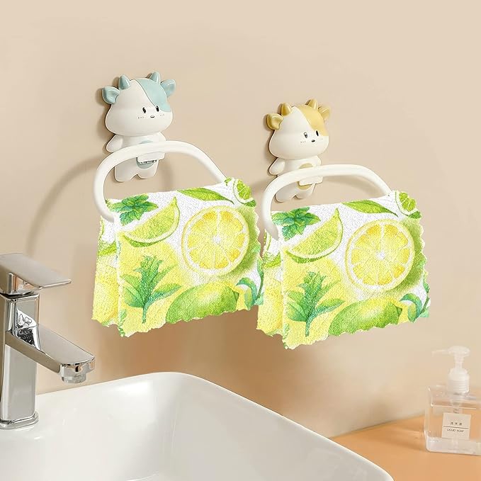 ALAZA Dish Towels - Super Absorbent Kitchen Cloths, Set of 6, 11"x11" Lemon White Soft Towels, Lint Free Bar Tea Kitchen Accessories