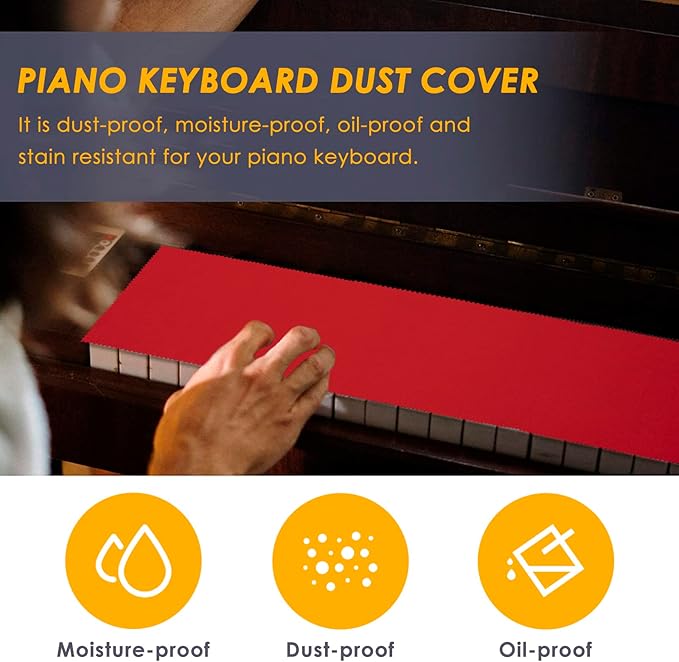Piano Keyboard Dust Cover for 88 Keys - Suitable for Grand Upright Pianos, Digital Pianos, and Electric Keyboards - Protective Key Cover Cloth (Classic Red)