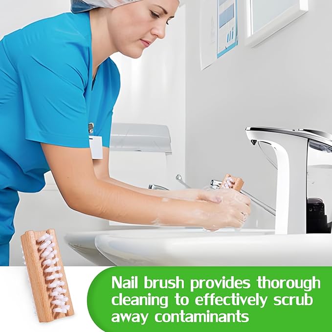 2 Pack Non-Slip Wooden Hand & Nail Brush,Dual-Sided Fingernail Scrub Brush for Deep Cleaning Nails,Hands & Feet Heavy Duty Mechanic Hand Brush with Stiff Bristles and Molded Beech-wood Grip