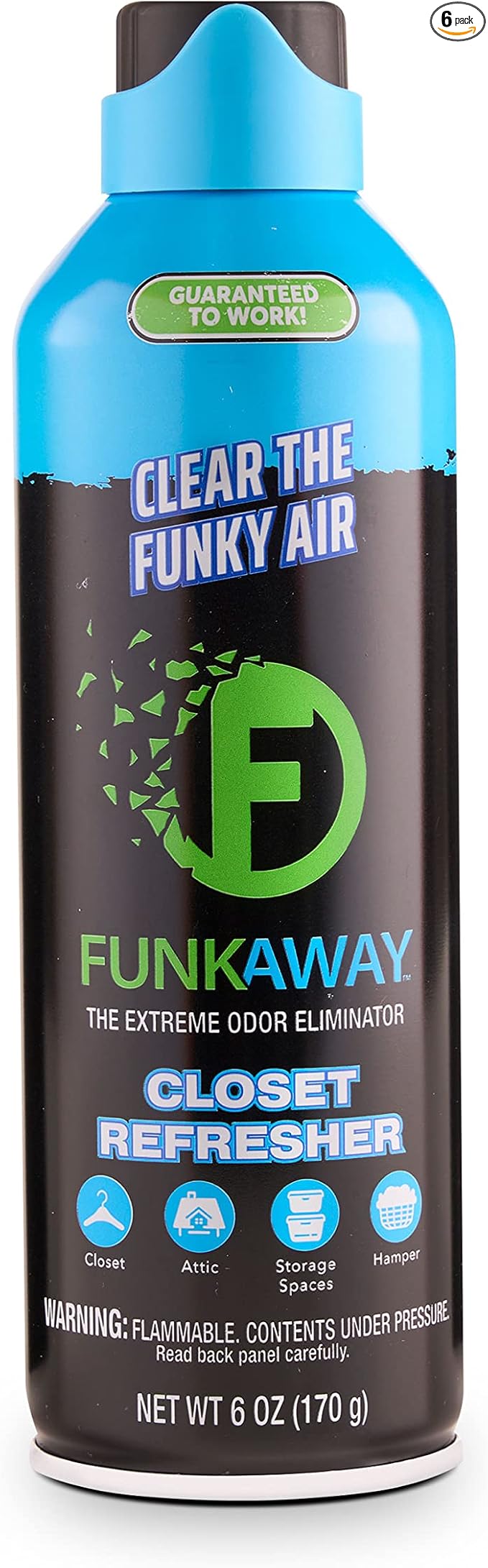 FunkAway Extreme Odor Eliminating Closet Refresher AeroSpray, 6 oz., Odor Eliminating Spray Removes Musty, Stuffy, Sweaty and Stinky Airborne Odors