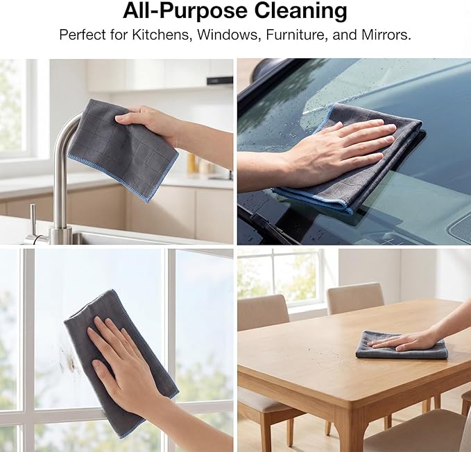 Microfiber Magic Cleaning Cloth, 3 Pcs 12" x 12" Window Glass Cleaning Cloth Lint Free Quickly Clean Windows, Glasses, Windshields, Mirrors, Car for Home Kitchen Bathroom