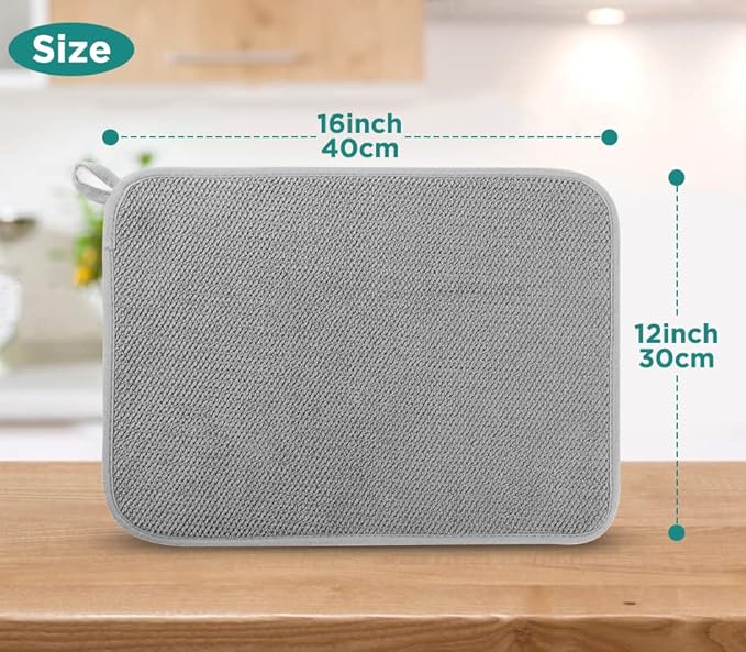 Microfiber Dish Drying Mat, Super Absorbent Kitchen Dish Drying Pad for Easter Day, Reversible Gift Mats for Countertop, 12 * 16 inch Gray