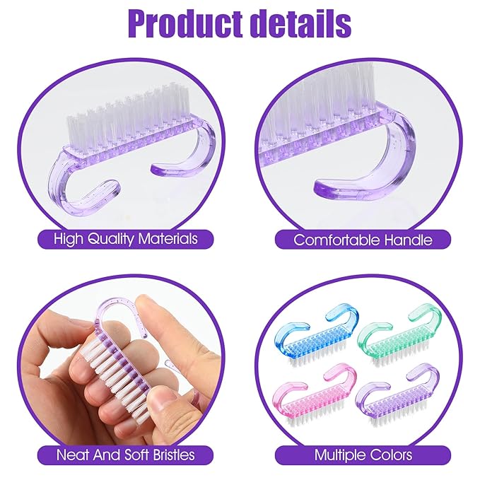 20Pcs Nail Cleaning Brush, Nylon Nail Cleaning Brush, Handle Grip Nail Brush Fingernail Brush Cleaner Kit for Toes and Nails