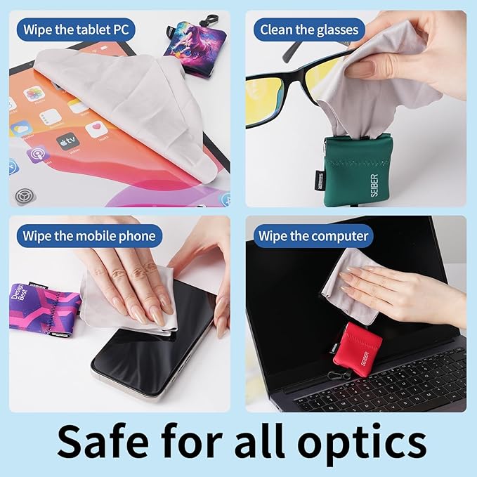 SEIBER Eyeglass Cleaning Microfiber Cloth,7 x 7 inch Glasses Cloth for Sunglasses,Laptops, Cameras,Screen- with Neoprene Pouch,Self-Closing Bottom(3PCS,unicornP)