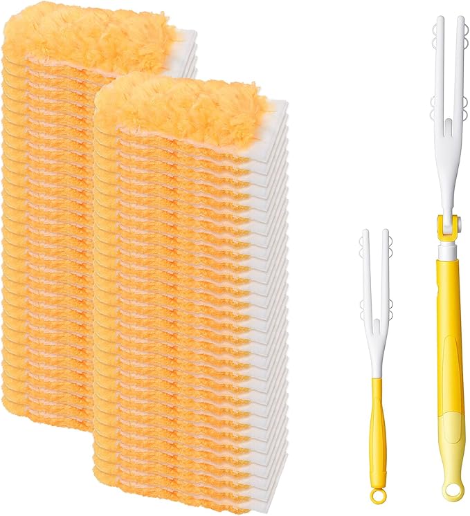 360° Duster Refills Compatible with Swifer Dusters, 60 Count + 2 Size Handle, Disposable Duster Refills for Cleaning Home, Office, Corners, Blinds, Furniture, Cars and More
