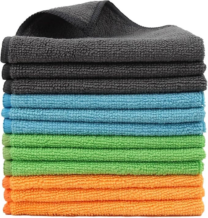 Tricol Clean 12 Pack Microfiber Cleaning Cloth 11.8x11.8inch - Streak-Free, Reusable Wipes for Glass, Kitchen, Car, Dusting - Absorbent & Lint-Free (Mixed Color 04, 11.8 x 11.8 in)