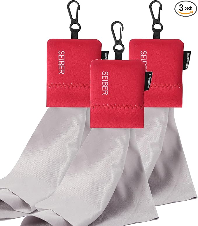 SEIBER Eyeglass Cleaning Microfiber Cloth,7 x 7 inch Glasses Cloth for Sunglasses,Laptops, Cameras,Screen- with Neoprene Pouch,Self-Closing Bottom(3PCS,Red)