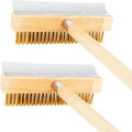 2 Pack 37 Inch Wood Handle Pizza Oven Brush with Scraper Outdoor Pizza Oven Cleaning Brush Tool, Aluminum Threaded Tip, Brass Bristles with Steel Scraper