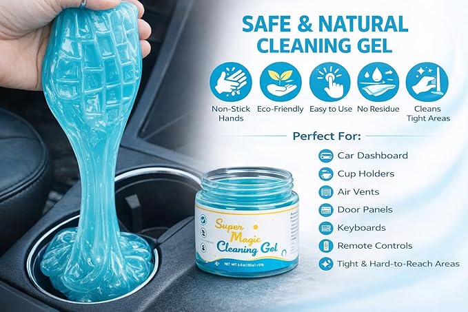 Magic Cleaning Gel Car Putty 2PCS – Car Interior Dust Cleaner for Vents, Dash, Console & Cup Holders – Universal Car Detailing Cleaning Gel for Keyboard, Electronics, Auto Accessories Cleaning Kit