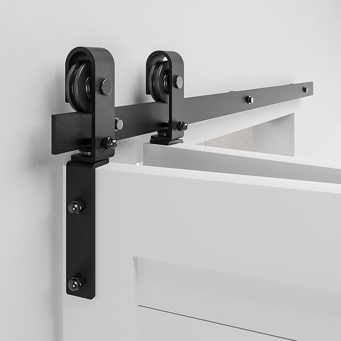 24" Bi-Folding Sliding Barn Door Hardware Track Kit,Smoothly&Quietly,Side Mounted Black Roller,Easy Install,Door Not Included [Fit Double 10" Bifold Doors]