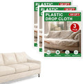 3-Pack 9x12 ft Painter Plastic Drop Cloths Sheet,Waterproof Anti-dust Cover, Disposable Tarp for Painting for Couch/Furniture Cover