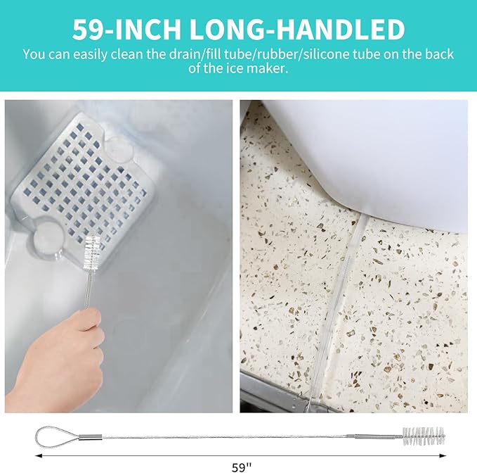 TUZAZO Ice Machine Cleaner Brush Kits, 10 PCS Ice Maker Cleaning Tools - 2PCS Long Drain Pipe Brushes and 8 PCS Crevice Cleaning Brushes