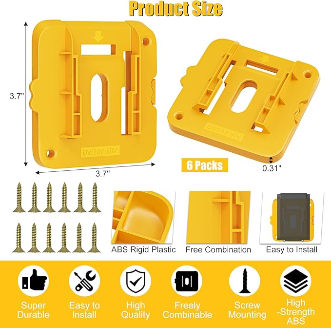 6 Pack Battery Mount Holder Compatible for Dewalt 20V 60V Battery Holder Fit for DCB200 DCB203 DCB206 Batteries Wall, Work Van, Shelf, Toolbox