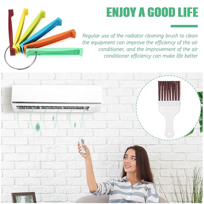 Fcr6 Fin Comb Plastic Colored Fin Coil Comb Straightener Condenser Coil Fin Comb and Air Conditioner Condenser Brush for Evaporator Condenser Coil, 6 Fin Comb on a Ring Handle 12 Different Fin Spacing