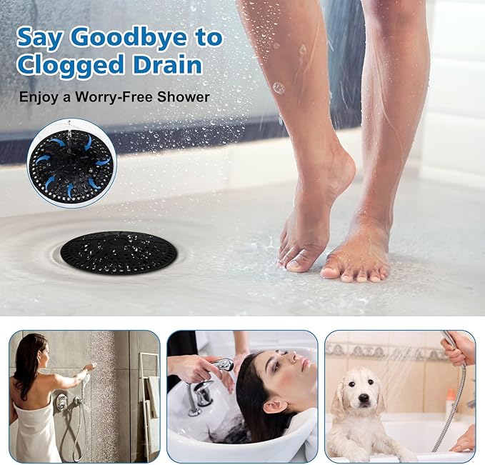 ZOOY Shower Drain Hair Catcher, 2 Pack 5.5 Inch Silicone Large Drain Cover, Bathroom Hair Drain Catcher, Flat Anti-Clog Hair Trap for Shower, Bathtub, Tub & Sink Hair Strainer(Dark Grey)