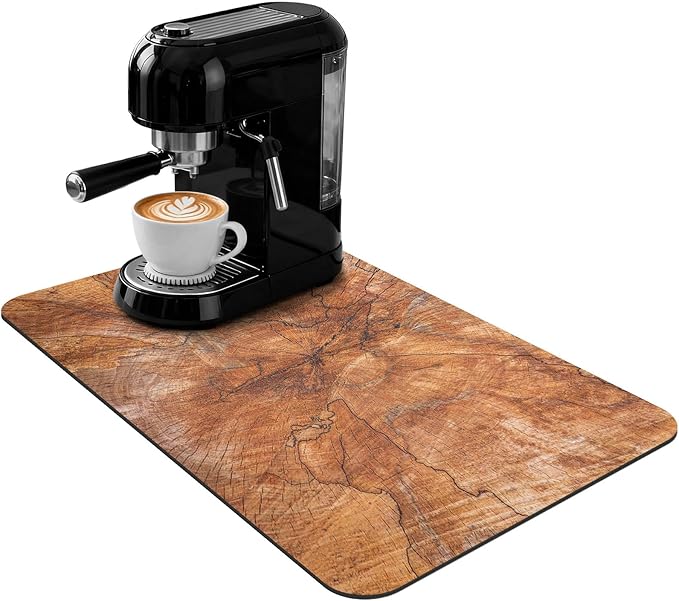 Kitchen Counter Mat 24x16 Inch, Wood Grain Slices Design, Absorbent Hide Stain Rubber Backed Dish Drying Mat for Kitchen Counter, Mats for Countertops, Under Coffee Maker Machine Pot Espresso Machine