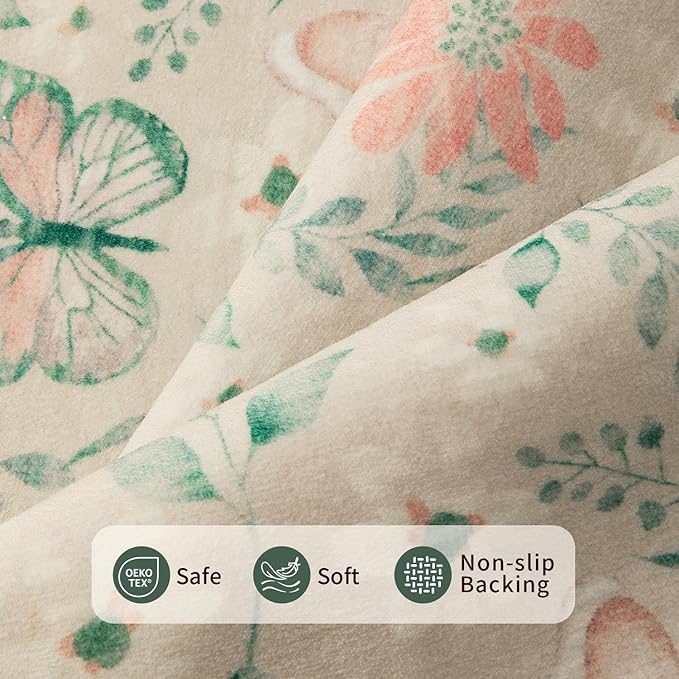 2x6 Floral Runner Rug, Washable Runners for Hallways, Green Vintage Boho Kitchen Rugs, Non Slip Hallway Runner Carpet for Indoor Hallway, Kitchen, Laundry Room and Bathroom