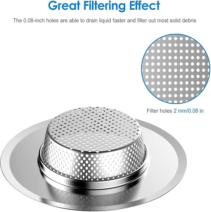 2-Pack Kitchen & Bathroom Sink Drain Strainers I 4.5 Inch Bathroom Drain Hair Catcher & Kitchen Sink Strainer with 2.75" Bowl Area I Kitchen Sink Stopper Drain Cover I Kitchen Sink Strainer Basket