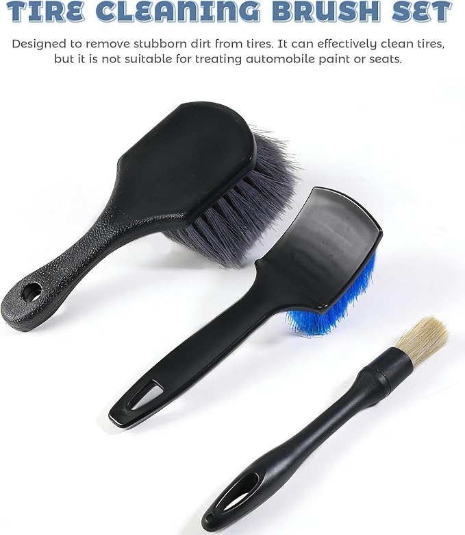 3PCS Wheel Brush,Car Accessories Wheel Rim Tire Cleaning Brush Set,Used to Clean Car Internal and External Body Surface,Suitable for Most Cars,Trucks,Motorcycles,SUVs,RVs,and More