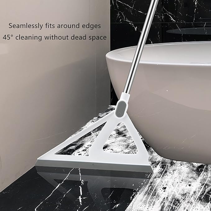 Multifunction Magic Air Broom, Rubber Squeegee Broom with 53" Long Handle, Silicone Floor Scraping Sweeper for Floor Bathroom Foam Kitchen Shower Tile Marble Pet Hair Fur Glass Window Cleaning, Grey