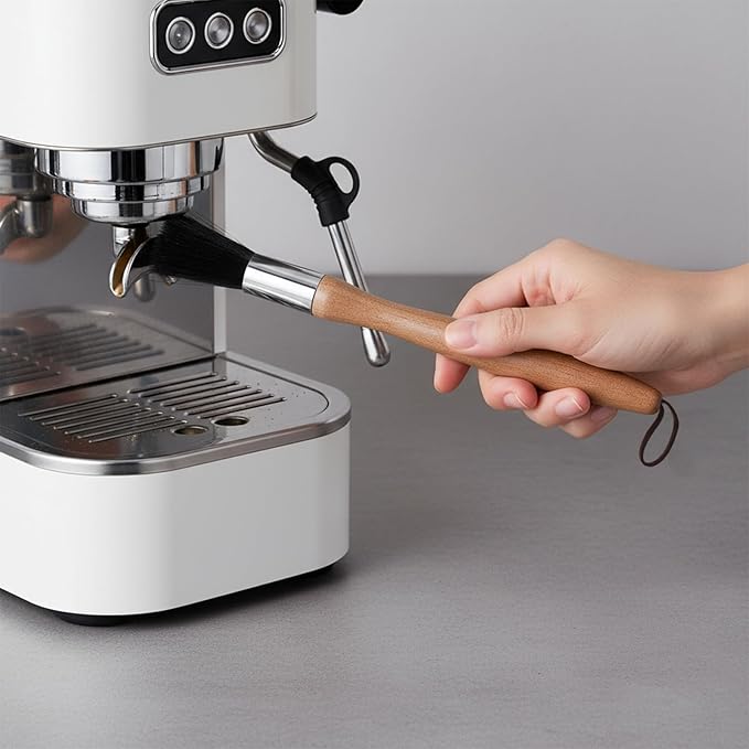 Espresso Maker Coffee Brush Coffee Cleaning Brush Machine Cleaner Tool With Wooden Handle Walnut Boar Bristles Beech Wood For Home Kitchen Barista With Hanging Loop
