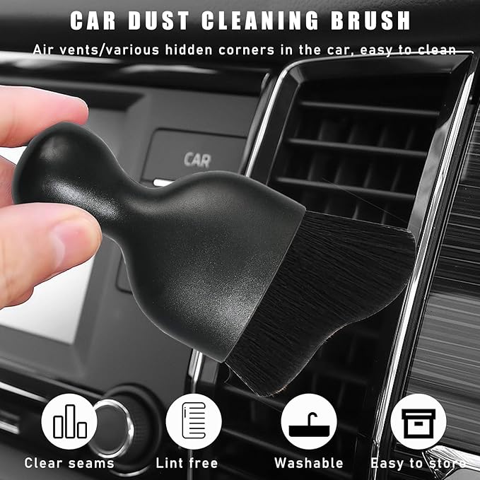 2PCS Car Interior Dust Brush, Soft Scratch Free Auto Detailing Brushes, Universal Vehicle Interior Cleaning Tool for Automotive Dashboard, Air Vents, Leather (Black)