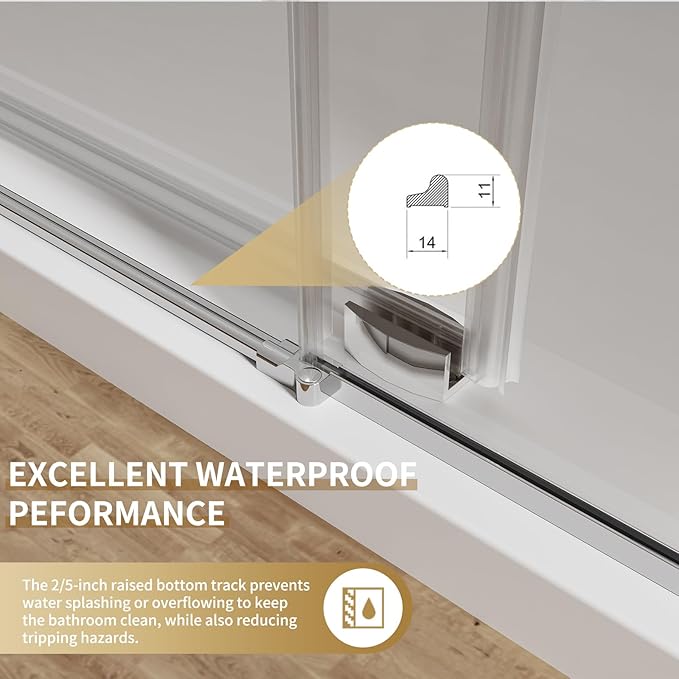 56-60 in. W x 74 in. H Frameless Sliding Shower Door, 5/16"(8mm) Clear Tempered Glass, Premium SUS304 Stainless Steel Hardware, Double Nano Coating, JVR-X02 (Bright Chrome)