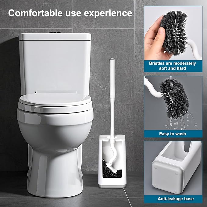 Toilet Bowl Brush and Holder 3 Pack Sturdy Plastic Long Handled Toilet Brushes for Bathroom with Ventilated Base Easy to Assemble for Deep Cleaning (White 3)