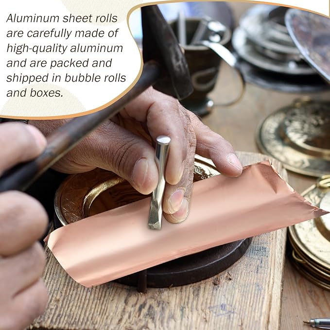 Yaocom 1 Roll Aluminum Metal Crafts DIY Foil 12 Inch x 5 ft x 0.1 mm Thick for Art Project Aluminum Flashing Roll Wide Sheet Multipurpose Metal Sheets for DIY and Crafting Projects (Bronzer)