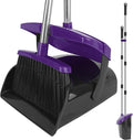 Broom and Dustpan Set, 51" Long Handle Broom with Dustpan Combo Set, Windproof and Self-Cleaning Teeth, Purple Household Dust Pan Set Sweep Kitchen Office Lobby Pet Room