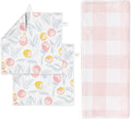 ELYN Microfiber Kitchen Dish Towel & Dish Cloth Set, Quick-Dry & Absorbent Waffle Weave Cleaning Cloths, Set of One Kitchen Towel & Two Washcloths, Paper Towels Alternative (Oranges & Gingham)