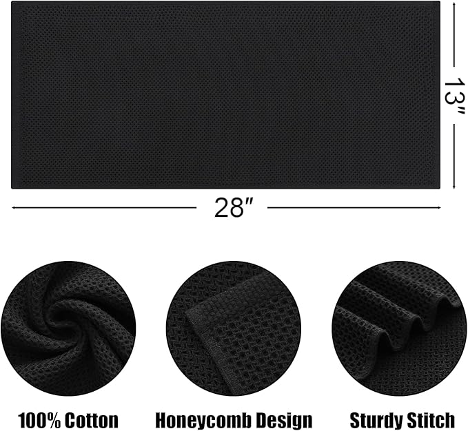 Kitinjoy 100% Cotton Waffle Weave Kitchen Hand Towels (13 X 28 Inches, Black), 6-Pack Super Soft and Absorbent Dish Towel for Drying Dishes