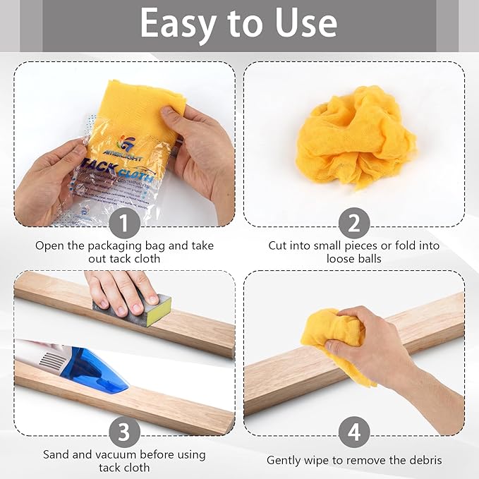 12 Pack Tack Cloths, Tack Rags for Woodworking, 17.7 x 35.4 in Tac Cloth Dust Stain Rags for Automotive Painting, Sanding, Cleaning, Dusting, Staining