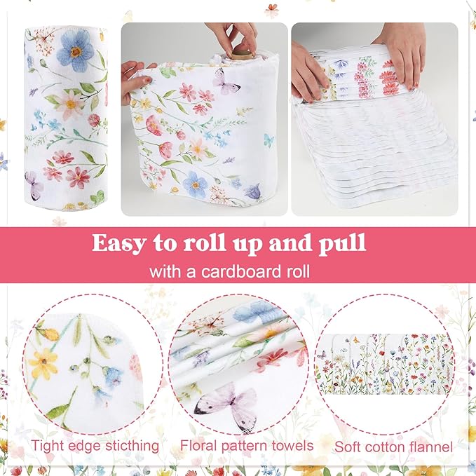 36 Pcs Reusable Paper Towels Roll Paperless Cotton Cloth 9.8" X 11" Washable Kitchen Towel Absorbent Soft Flannel Reusable Hand Napkin for Home Bathroom Cleaning Household Dishcloth