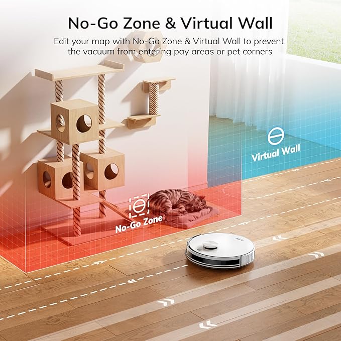 ILIFE A30s Robot Vacuum Cleaner, 10000Pa Max Suction Power with Lidar Navigation, Home Mapping, No-Go Zone, 150 Mins Max, 2.4G WiFi/App/Alexa/Remote Control, for Hard Floor, Carpet and Pet Hair