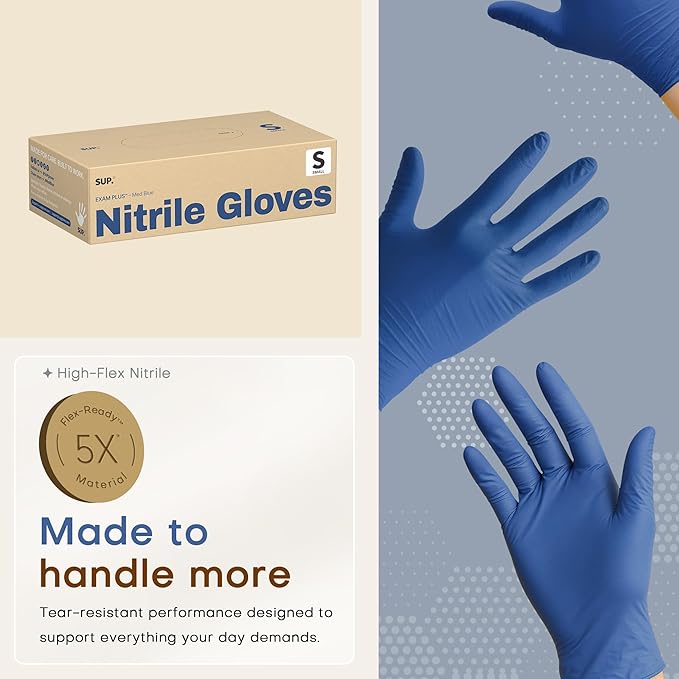 SUP Powder-Free Nitrile Exam Gloves, 100 Count Food Safe Latex-Free Medical Non-Sterile Cooking Disposable Glove, Blue