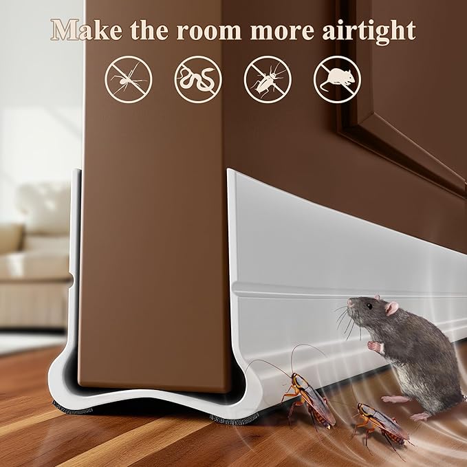 36.6 in Under Door Draft Stopper Reusable Self-Adhesive Door Sweep with Triple Seal Technology Soundproof Felt Flexible Gap Filler for Interior Exterior Doors Noise Reducing Door Seal White