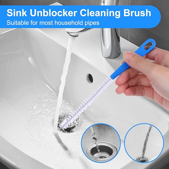 4 Pack Flexible Drain Cleaning Brush, Sink Pipe Cleaners Drain Clog Remover Tool with Nylon Bristles Rust-Resistant Sink Unblocker Tool for Toilet Kitchen Shower Sewer Tub