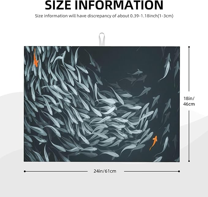 Japanese Fish Dish Drying Mat 18x24 Inch, Microfiber Absorbent Fast Dry Mat Artistic Painting of Fish Large Dish Mat Drying Kitchen Mat, Kitchen Drying Pad for Kitchen Counter Coffee Bar Decor