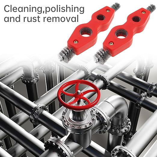 4pcs-in-1 Copper Pipe Cleaner, 4pcs Copper Tubing Brush Pipe Brush 1/2" & 3/4" Inner 5/8" & 7/8" Outer Steel Bristles Cleaner Plumber Brush for Plumbing Installation Soldering Brazing Tool