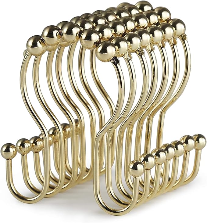 Goowin Shower Curtain Hooks, 12 Pcs Shower Curtain Rings, Stainless Steel Gold Shower Curtain Hooks, Rust Proof Shower Curtain Hangers, Smooth Sliding Anti-Drop Shower Rings for Curtain (Gold)