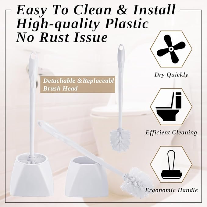 15 Sets Toilet Holder and Brush Set 16.14 Inch Toilet Bowl Cleaner Brush with Caddy Bathroom Scrub Plastic Scrubber with Long Handle for Bathroom Cleaning, Easy to Assemble (White)