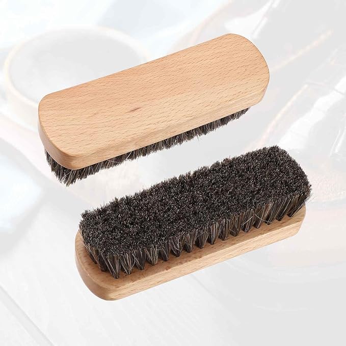 HARFINGTON Shoe Cleaning Brush 6"x2" Beech Wood Horsehair Boot Polish Brushes for Leather Shoes Boots Cloth Cleaner, Brown Wood