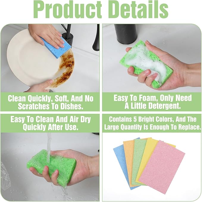 15 Pcs Cellulose Sponges Kitchen, 5 Colors Non-Scratch Colorful Sponges, Compressed Sponge Kitchen Multipurpose Kitchens Sponge Pack for Kitchens, Bathroom, Cars, Funny Cut-Outs DIY