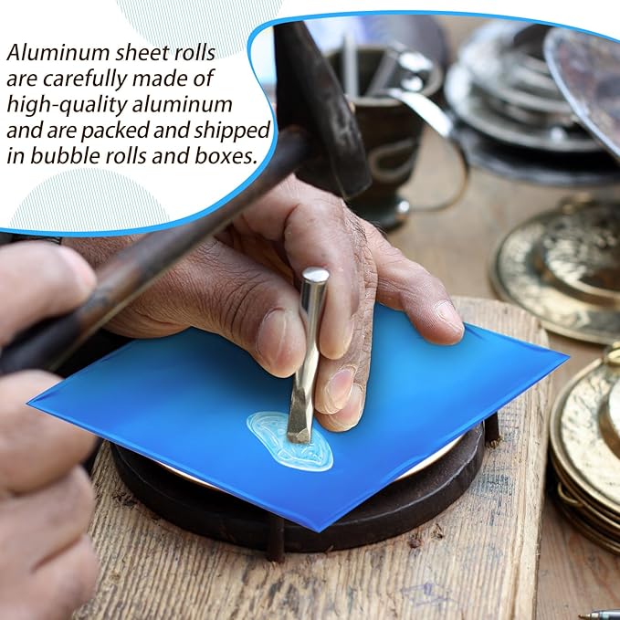 150 Packs Aluminum Metal Crafts DIY Foil 6 Inch x 6 Inch x 0.07 mm Thick for Art Project Aluminum Flashing Roll Wide Sheet Multipurpose Metal Sheets(Blue)