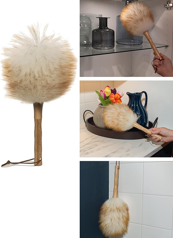 Avain Wool Duster with Wood Handle, Blinds Cleaner Purifier, Brush Cleaning Tool, Lambswool Dusters for Cleaning Vehicles, Office and Housework Dusting 18.inches Long (Pure, Pack of 3)