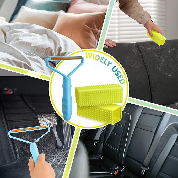 Honeydak 3 Pieces Hair Remover Tool Dog Hair Remover Pro Silicone Cleaner Brush Roller Fuzz Hairball Brush for Carpet Rake, Car Mat, Couch, Pet Bed, Clothes (Yellow, Light Blue)