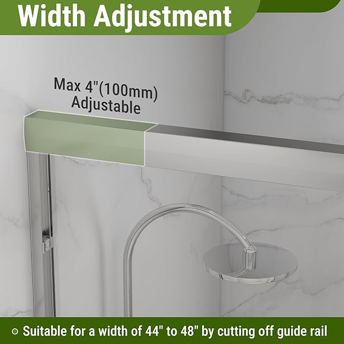 Shower Door 44-48" W * 72" H, Polished Chrome Double Sliding Shower Door with 1/4"(6mm) Tempered Glass, Shower Glass Door Easy to Clean